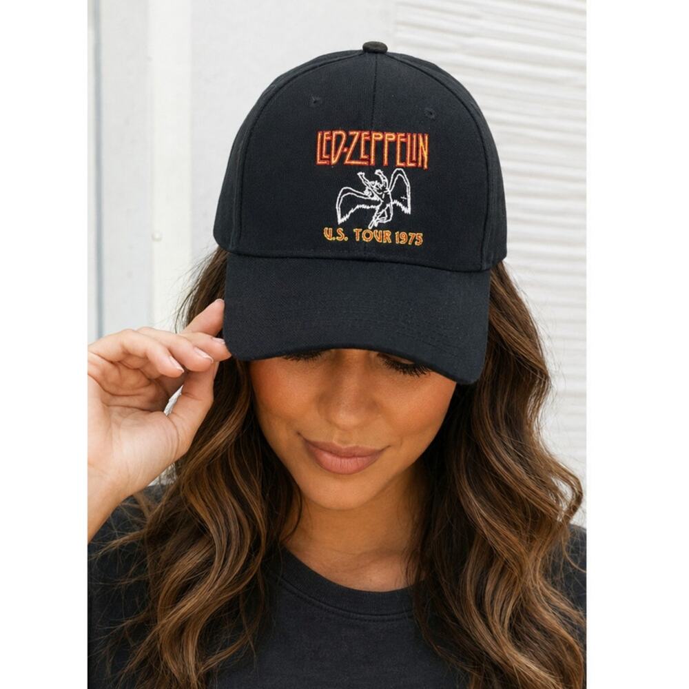 Mythegem Led Zeppelin Hat U.S. Tour 1975 Black Adjustable Baseball Cap NWT
